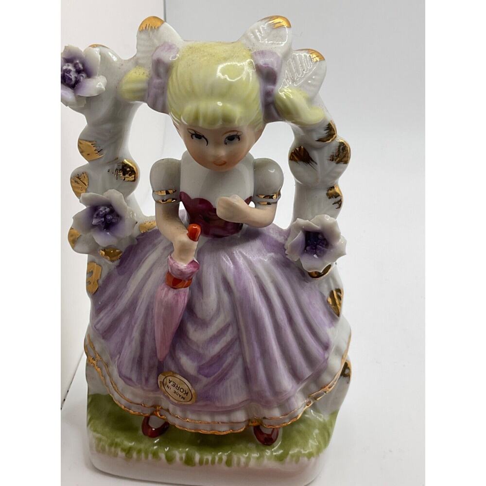 Vintage Southern Belle Figurine Girl Under Trellis Lavender‎ Dress Ceramic Decor